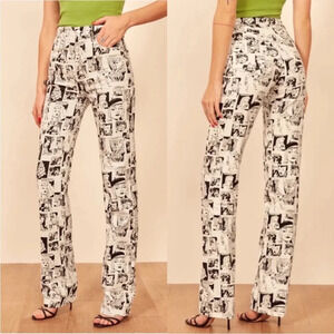 Reformation Black & White Comic Print Straight Leg Jeans